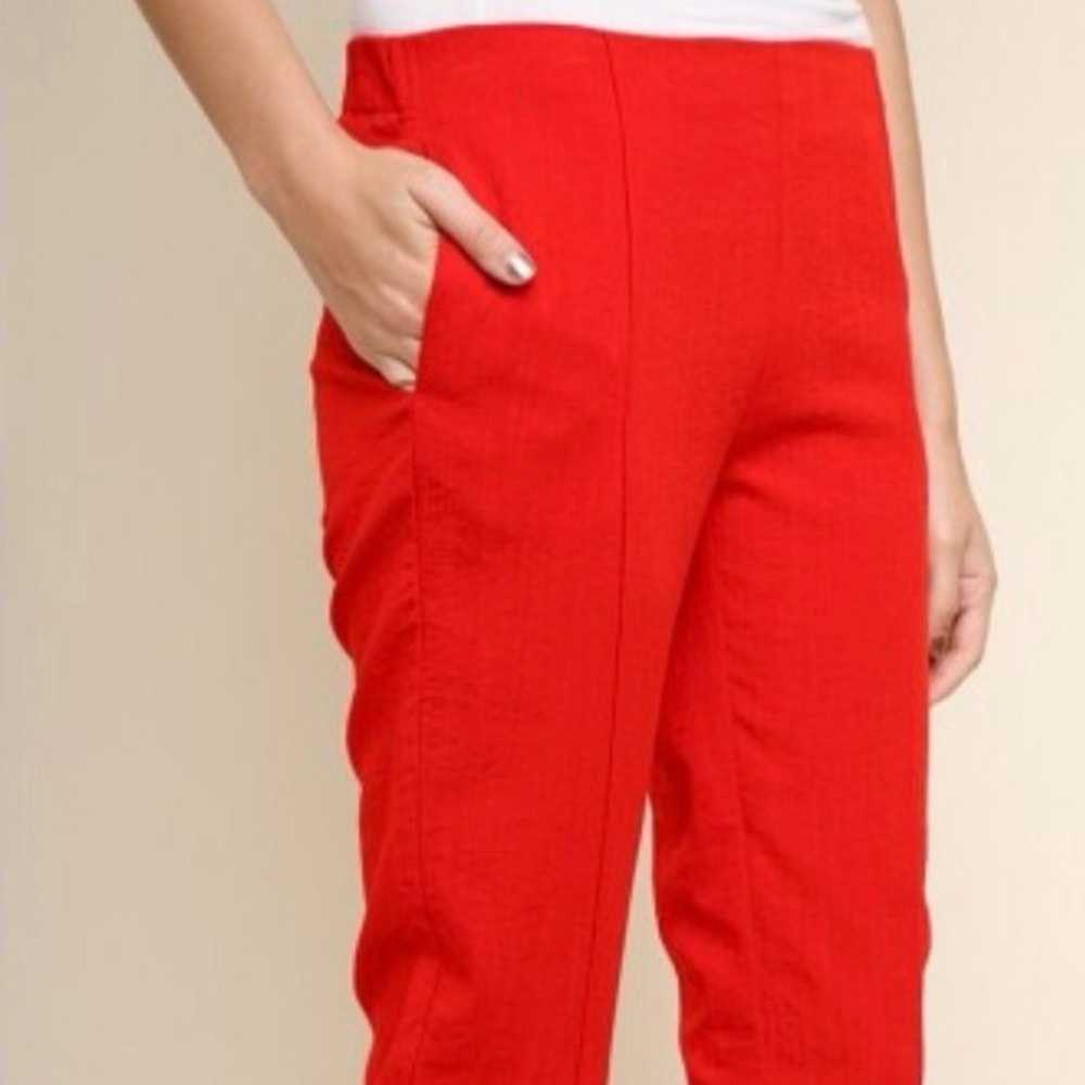 Umgee Women's Vibrant Red Cropped Straight Leg Pants